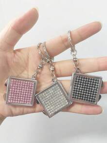 1pc Mini Rhinestone Double-Sided Square Mirror, New Creative Ins Style Luxury Sparkling Diamond Cross-Border Hot-Selling 2-In-1 Rhinestone Mini Makeup Mirror Keychain, Multifunctional Makeup Mirror Keychain Pendant, Thumb-Sized Portable Double-Sided Folding Lipstick Mirror, Suitable For Touch-Ups On The Go, Sparkling Crystal Portable Folding Makeup Mirror With Double-Sided Square Design, Mini Handbag Carry, Fun Gift - Multicolor - View 7