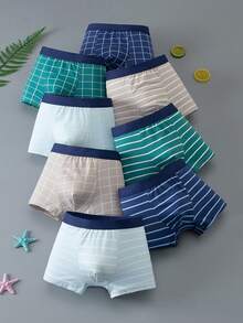8pcs Tween Boy Colorblock Casual Daily Boxer Briefs - Multicolor - View 1