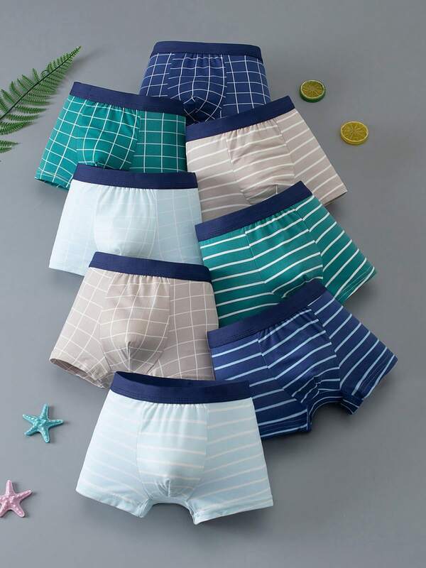 8pcs Tween Boy Colorblock Casual Daily Boxer Briefs