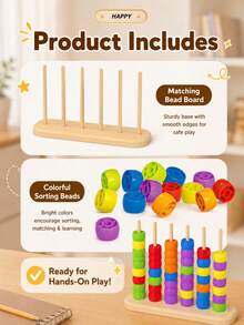 Children's Color Matching Stackable Beads Toy, Fun Rainbow Puzzle Game With Color Sorting Rings, Interactive Educational Learning Toy, Kids Birthday Gift - Multicolor - View 11