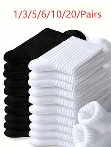 6/12/24 Pairs Of Black And White Youth Student Socks, Suitable For Daily Wear, Regardless Of Gender, Especially Suitable For Wearing During The School Year. - Multicolor - View 13