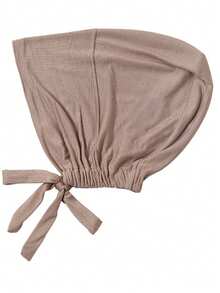 1pc Women's Solid Color Elastic Band Adjustable Scarf Beanie Hat - A-light Khaki (Upgraded Version) - View 8