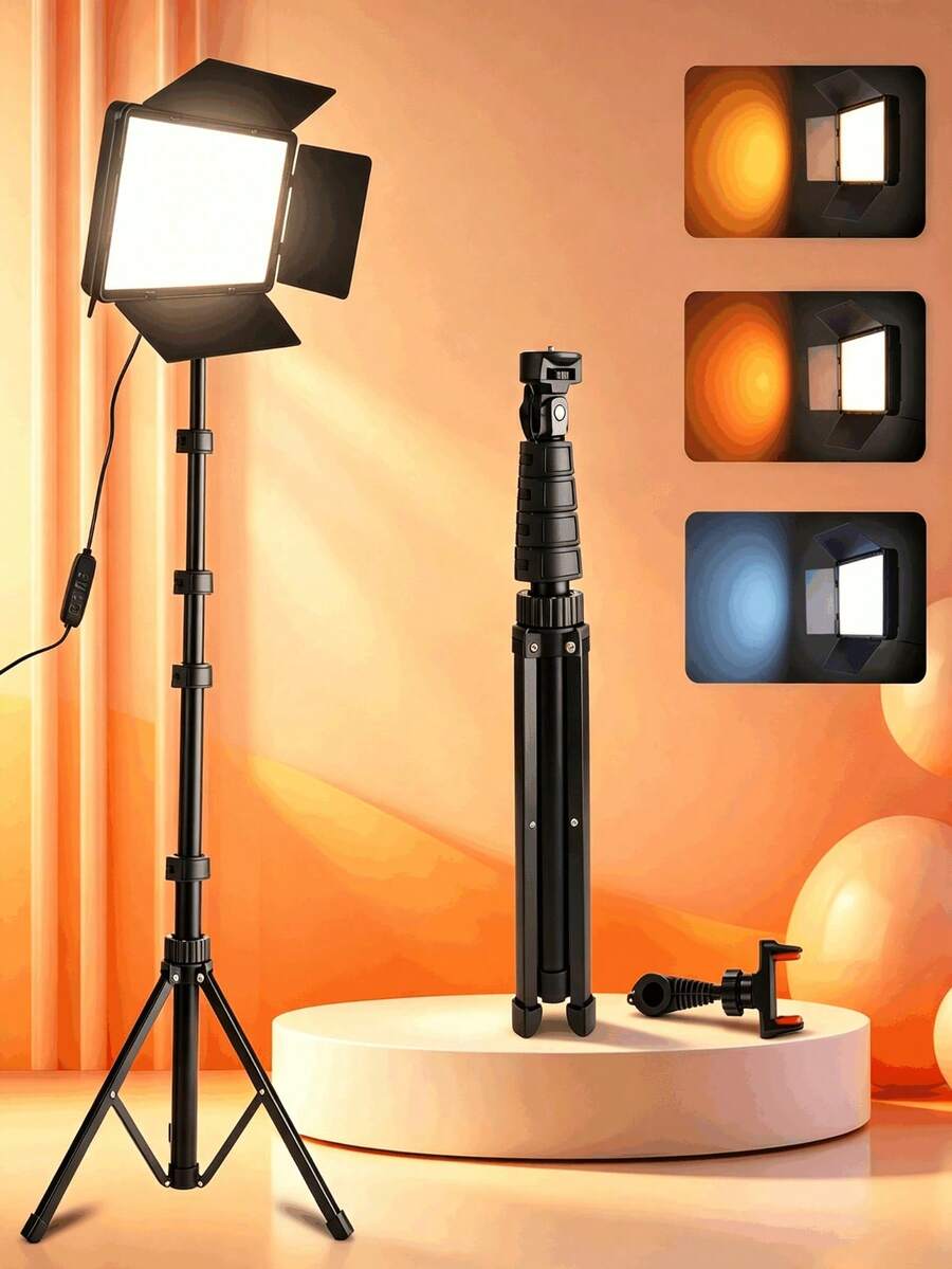 LED Video Light Strip With Extendable Tripod - Adjustable Brightness Lighting, Suitable For Photography Studio, Makeup Shooting, Live Streaming, Product Photography And Social Media Content Creation - Black - View 1