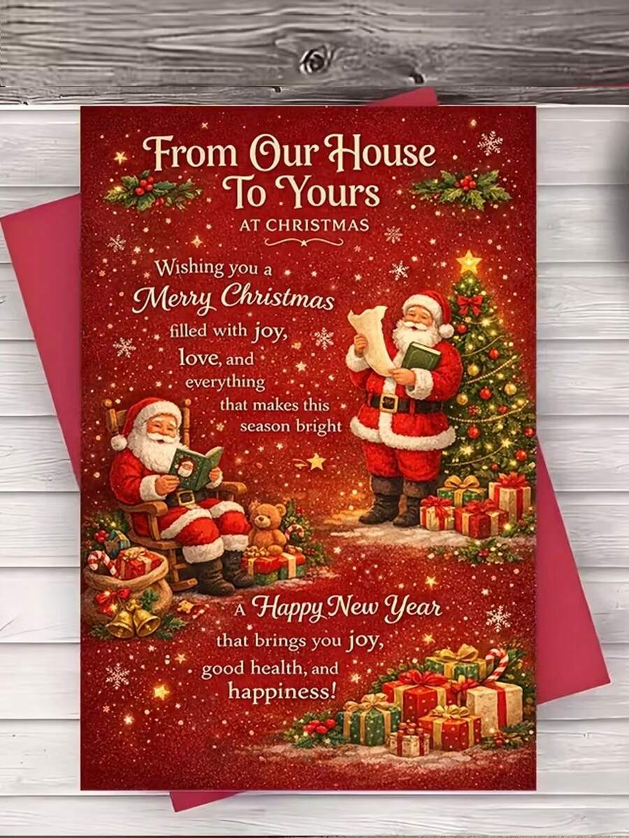 10/2pcs/Set Christmas Greeting Cards With Envelopes, Suitable For Friends, Family And Neighbors, Holiday Blessings, 2D Cards, Perfect For Family Exchange And Winter Gatherings, Christmas Cards, Perfect Christmas Invitations - One Size Fits All - View 1