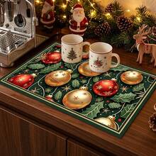 1pc Dish Drying Mat, Coffee Machine Mat, Christmas Holly Decorative Pattern Dish Drying Mat, Absorbent Quick-Dry Table Protector, Suitable For Holiday Gatherings Restaurant Tabletop, Non-Slip Multi-Functional Placemat, Cute Christmas Atmosphere Bowl & Plate Draining Mat, Home Gift, Tabletop Decor - XYLSD-869 - View 6