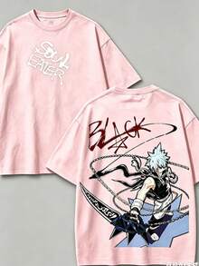 Soul Eater - Black Star Anime Washed T-Shirt, Double-Sided Cotton, Unisex Design, Japanese Manga Merchandise, Men's T-Shirt - 粉紅色2 - 查看 2