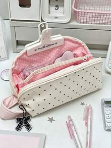 1pc Cute Multi-Layer Stationery Storage Box, Gentle Polka Dot Design, Suitable For Student Girls Pencil Case, High-Value Large Capacity Stationery Box, Back To School Season (Pattern Position May Vary, Does Not Affect Use) - Multiple Styles - View 9