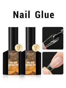 GLOZ 2件 15ml 超強力指甲膠，適用於壓克力指甲、指甲尖、貼片假指甲，沙龍級刷塗式指甲膠，易於使用，持久耐用 - 無色 - 查看 10