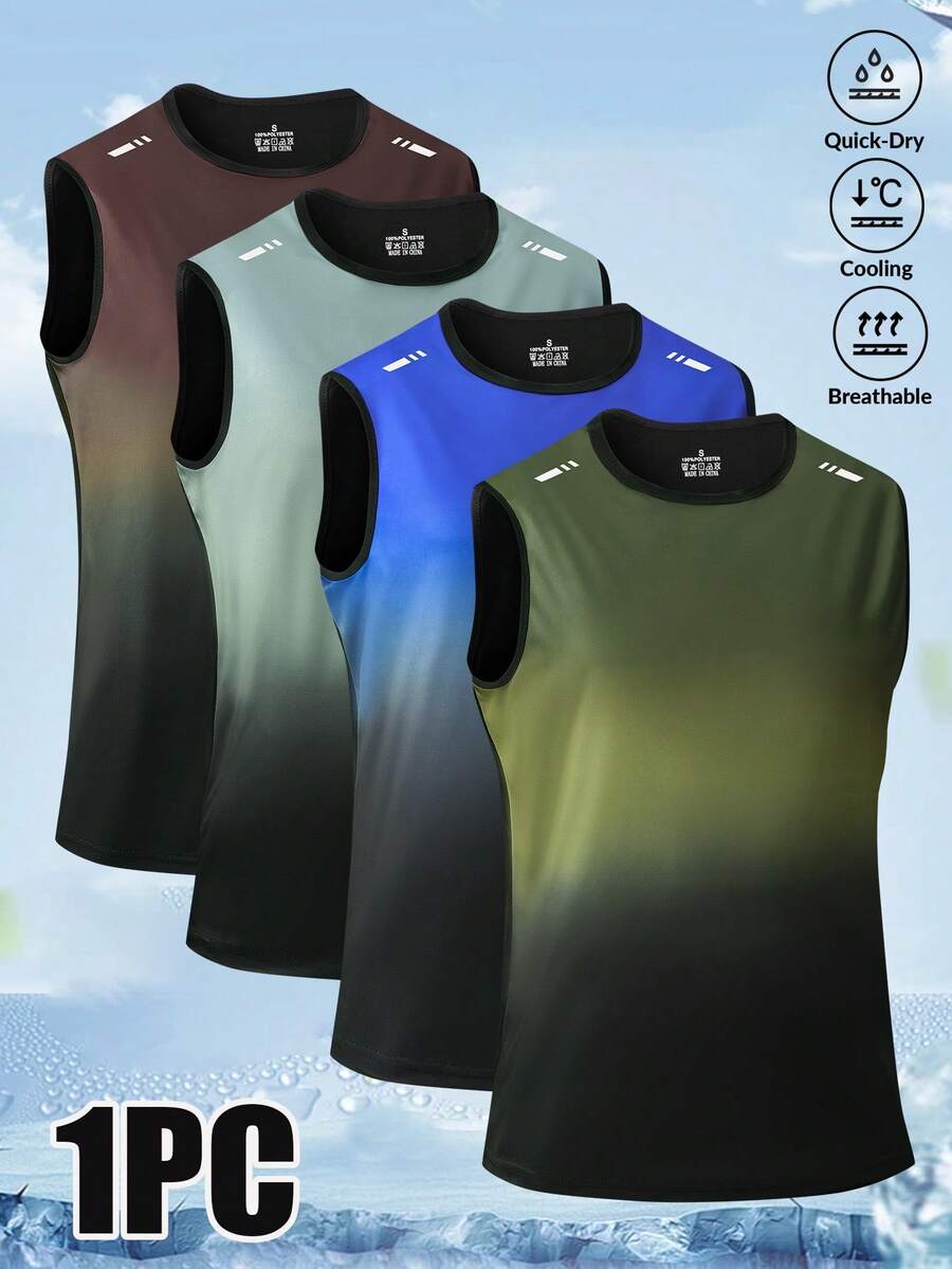 Men's Fitness Workout T-Shirt Tank Top, Athletic Training Sleeveless Top Sports Summer - Army Green - View 1