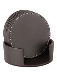 6pcs Round Leather Coasters, 4 Inch, Handmade Premium PU Leather, Non-Slip Design, Suitable For Home Decor And Kitchen Use, Housewarming Gift - Multicolor - View 1