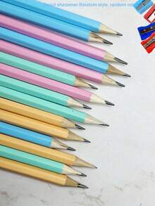 12pcs/Box Random Fresh Style Black HB Pencils With Eraser + 1pc Random Pencil Sharpener, Student Learning & Exam Pencil Set, Back To School Stationery Supplies - Multicolor - View 6
