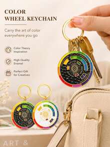 1pc Rotating Color Wheel Keychain, Artist Color Theory Guide, Metal Key Ring, Painter Designer Art Student Gift, Bag Charm - Multicolor - View 8