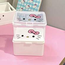 SANRIO 2pcs/5pcs Minimalist Cute Printed Plastic Storage Boxes With Lids, Dustproof Waterproof Stackable Desktop Organizer Storage Boxes For Small Cards, Jewelry, Cosmetics, Stationery, Miscellaneous Small Items, Home And Student Dorm Practical Storage Boxes - One Size - View 4