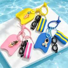 1pc Cute Swimming Theme Keychain, Mini Swimmer Figure Goggles Foam Kickboard Bag Charm, Creative Backpack Pendant Key Ring For Swimming Lovers Gift - Multicolor - View 3