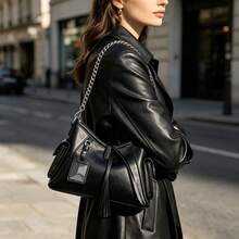 JRESSIAL Women's Y2K Chain Strap Underarm Shoulder Bag, Multi‑Pocket Faux Leather Hobo Bag With Decor Tag, Casual Daily Shoulder Handbag - Black - View 5