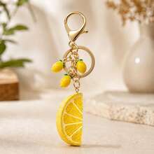 1pc/2pcs Unisex Half-Cut Lemon Resin Pendant Lemon Slice Alloy Lemon Accessory Keychain Fresh Bag Charm,Purse Charms - Yellow - View 7