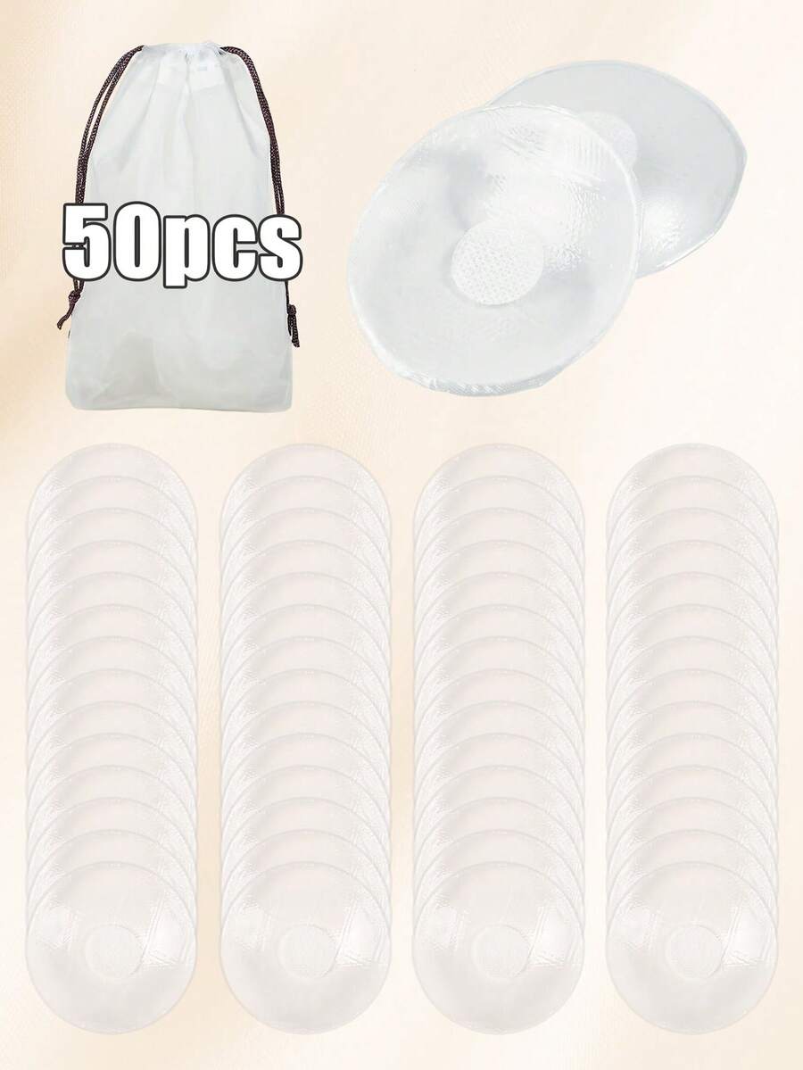 2-50入 矽膠乳貼 可重複使用 黏性胸貼附收納袋,適用泳裝、洋裝、度假必需品、旅行、黏性胸罩 - 無色 - 查看 1