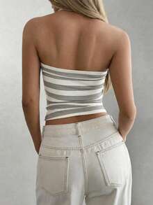 GAOVOT Women's Casual Vintage Sexy Striped Camisole, Suitable For Street And Commute In Summer, Y2K Aesthetic - Light Grey - View 2