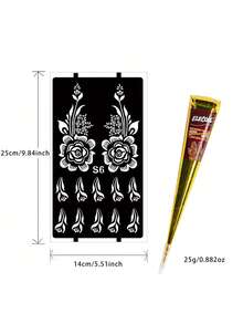 3PCS (1 Warna Cokelat + 1 Pasta Henna Merah Tua + 1 Templat Bunga) Set Kombo Krim Tato Henna untuk Seni Kuku dengan Kotak Penyimpanan, Tinta Tato Semi-Permanen Berbasis Tanaman untuk Tangan dan Tubuh - MultiWarna - View 10