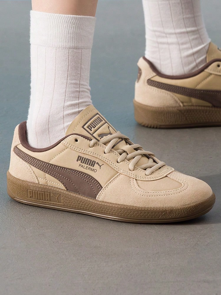 Puma 男女通用復古經典滑板鞋 Palermo Pop 舒適輕量透氣運動休閒鞋 403257-04 - 烤杏仁色-棕色 - 查看 1