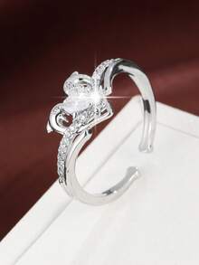Light Luxury Romantic Heart-Shaped Cubic Zirconia Inlaid Open Ring, Elegant Fashion High-End Elegant Versatile Finger Ring For Wedding, Banquet, Daily Wear And Gift - Open Ring - View 8