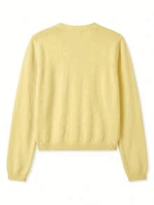 Women's V-Neck Cross Collar Side Tie Bow Elegant Loose Basic Solid Color Cardigan Sweater, Thick Warm Knit Open Front, Suitable For Single Wear Or Layering, Autumn/Winter - Yellow - View 10