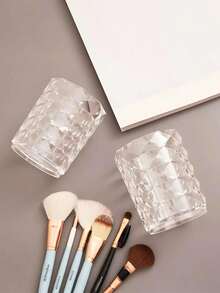 1pc Transparent Plastic Storage Box, Multi-Functional Acrylic Storage Box, Desktop Storage Box, Makeup Brush Storage Box, Beauty Tool Storage Box, Brush Storage Box, Back To School Supplies (Stickers Not Included) - Transparent - View 7