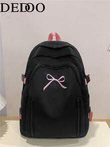 Dedoo Portable Cartoon Pendant Large Capacity Student Backpack, Suitable For Outdoor Travel, Back To School, University Campus Use - 黑色 - 查看 2