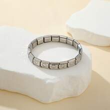 1pc Stainless Steel Elastic Fashion Hip-Hop Bracelet With DIY Heart-Shaped Flower Module Hook, Adjustable And Detachable, Suitable For Daily Wear And Dating - Multicolor - View 6