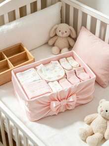 Bowknot Decor Storage Box Drawer Organizer Basket Cute Desktop Storage Bucket Suitable For Baby Clothes, Socks, Hair Accessories, Nursery Storage Organizer Box - Multicolor - View 6
