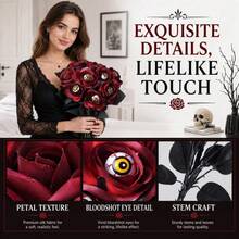 10Pcs Scary Eyeball Dark Red Fake Rose Branches Halloween Vase Bouquet Accessories - Multicolor - View 10