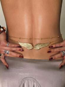 2pcs New Angel Wings Metal Beaded Sexy Beach Waist Chain Set, Suitable For Women Beach Holiday Party Date Daily Wear, Multifunctional Holiday Gift (Random Bead Quantity) - Gold - View 6