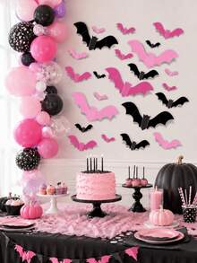 48/24/1pc-3D Pink Bat Decorations, 3D Bat Wall Stickers, Halloween Decor, Includes Pink Bat Stickers And Glue, Scary Halloween Party Supplies Stickers. Suitable For Bedroom, Bathroom, Home, Door, Window, Office. Cute Halloween Decorations, Suitable For Indoor Ghost Theme Environment. - Multicolor - View 4