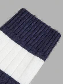 DONICY Women's Navy White Striped Square Neck Ribbed Knit Mini Dress, Slim Long Sleeve Bodycon Sweater Dress For Spring Fall Daily Wear Winter - Multicolor - View 3