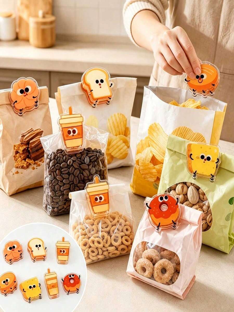 Cute Toast Acrylic Pp Bag Clips,Cute Toast Sealing Clips, Acrylic Snack Bag Clips, Reusable Photo Paper Clips For Kitchen Office Home Decoration - Multicolor - View 1
