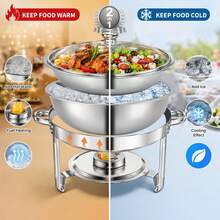 Stainless Steel Buffet Server Set, Fashionable Round Insulated Chafing Dish, Suitable For Banquet Party Restaurant, Commercial Insulated Food Warmer, - View 3