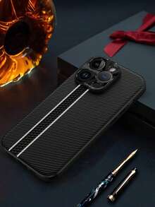 Fluorescent Strip Splicing Carbon Fiber PU Leather Business Phone Case 1pc, Compatible With IPhone 17promax 17pro 17 16promax 16pro 16 15promax 15pro 15 14promax 14pro 14 13promax 13pro 13 - Black - View 4