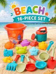 14/16pcs Kids Beach Toy Set, Includes Bucket, Watering Can, Shovel, Rake And Animal Molds, Colorful Outdoor Seaside Play Accessories - Multicolor - View 13