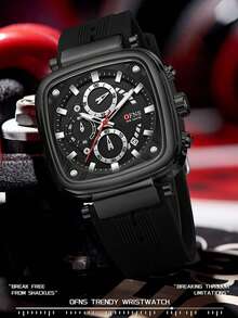 OFNS Men's Punk Style Square Large Dial Quartz Watch, Cool Multifunction Chronograph Stopwatch, 5ATM Waterproof, Soft Silicone Strap, Fashion Street Wristwatch - Blue - View 3