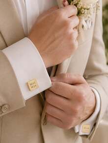 2PCS Personalized Customized Multi-Color Premium Metal Shirt Cufflinks, French Business Suit Cufflinks For Men, Gold Black Square Round, Groom Groomsmen Bride Father Outfit Accessories - Multicolor - View 7
