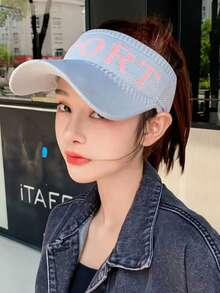 Letter Open Top Sun Hat For Women, Wide Brim Sun Protection Hat, High Ponytail Compatible, Breathable, Non-Stuffy, Knitted, Men's Sports Outdoor Running Versatile Sun Hat - Multicolor - View 11