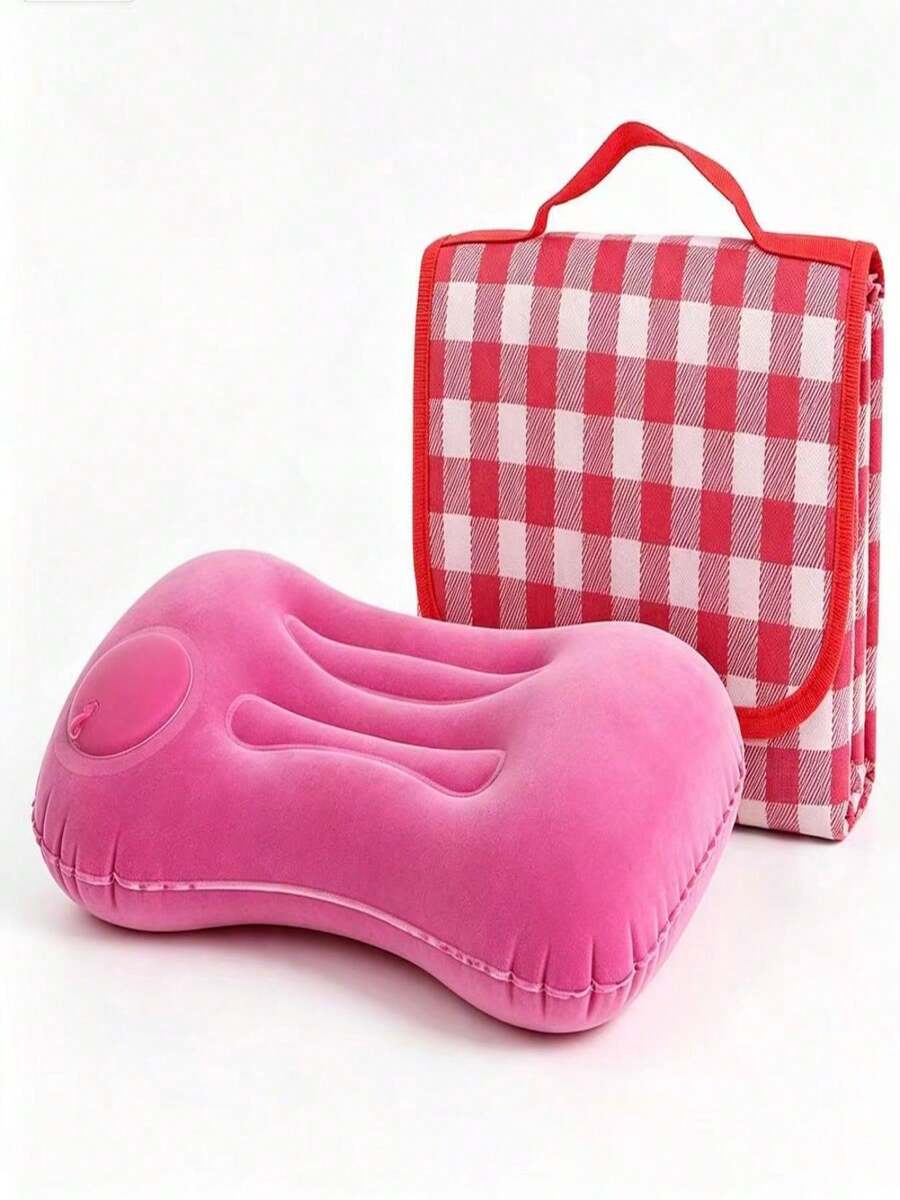 1 Set Outdoor Camping 2 Pieces Set, Foldable Picnic Mat + Press-To-Inflate Lumbar Pillow, One-Stop Relaxation For Travel - Multicolor - View 1