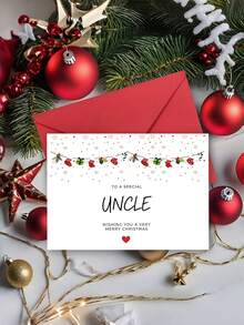 1 pieza Tarjeta de Navidad de Tío Cariñoso con Sobre, Guirnalda de Calcetines Impresa & Arte Festivo de Copos de Nieve, "Para un Tío Especial", Saludo Navideño para Familiares, Intercambio de Regalos de Vacaciones, Interior en Blanco - A - Ver 7