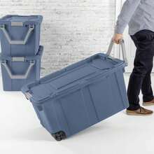 Heavy-Duty 40 Gallon Rolling Storage Bins, Blue Industrial Plastic With Pivot Handle, Leakproof Lid And Latches, 2-Pack - Blue - View 1