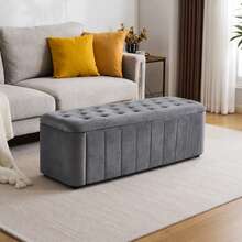 Velor Bench With Storage Space, Modern Upholstered Bench With Rounded Corners, Chest Of Drawers With Storage, Padded Stool For Bedroom, Living Room, Hallway, 132 X 47.5 X 44 Cm - A - View 6