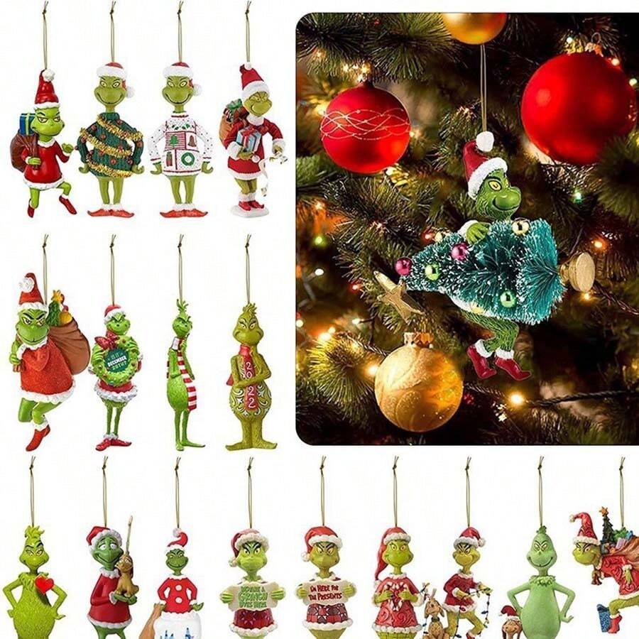The Grinch The 10/1pc New Green Fur Monster Christmas Decoration Acrylic Hanging Ornament, Cartoon Christmas Tree Pendant, Perfect For Parties And Birthdays, Ideal For Holiday Decor And Photo Props - Multicolor - View 1