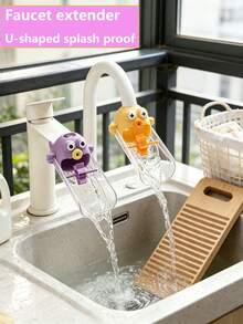 1pc Cartoon Fish Shaped Faucet Extender, Silicone Splash Guard, Dual Interface Design, U-Shaped Anti-Splash, Bathroom Accessory - Multicolor - View 5