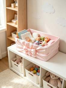 Bowknot Decor Storage Box Drawer Organizer Basket Cute Desktop Storage Bucket Suitable For Baby Clothes, Socks, Hair Accessories, Nursery Storage Organizer Box - Multicolor - View 2