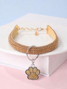 1pc Fashionable Elegant Pet Paw Print Pendant Rhinestone Necklace, Suitable For Pet Cats And Dogs For Indoor And Outdoor Use, Pet Accessory (Not Suitable For Large Dogs) - Yellow - View 11