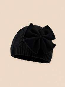 1pc Infant Cable Knit Hat With Matching Bow Decor, Fashionable Soft Warm, Suitable For 0-6 Months Newborn Baby Autumn/Winter Daily Wear - Multicolor - View 16